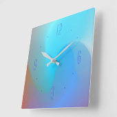 水彩効果ブルー/アクア/テラ>標準クロック スクエア壁時計 (傾斜)