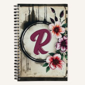 水彩動揺して花シックMessy Monogram ノートブック (正面)