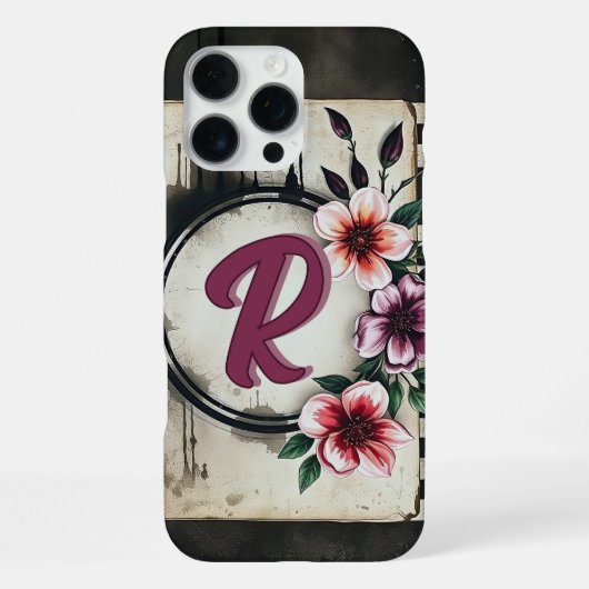 水彩動揺して花シックMessy Monogram iPhoneケース (裏面)