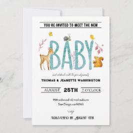 水彩動物たち - お茶会＆赤ちゃんお披露目会 招待状