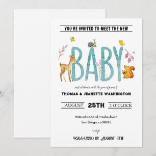 水彩動物たち - お茶会＆赤ちゃんお披露目会 招待状