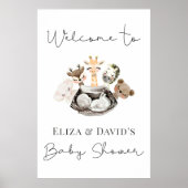 水彩動物のフェイク金ゴールドモダン歓迎サイン ポスター (正面)