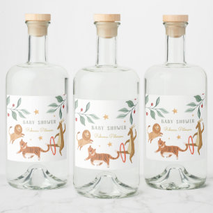水彩動物のベビーシャワー リキュールボトルラベル