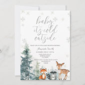 水彩動物の冷たい屋外ベビーシャワー 招待状 (正面)