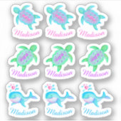 水彩動物の名パーソナライズされた前 シール (正面)