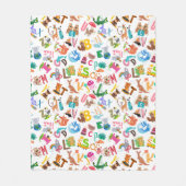 水彩動物アルファベットかわいい子供たち フリースブランケット (正面)