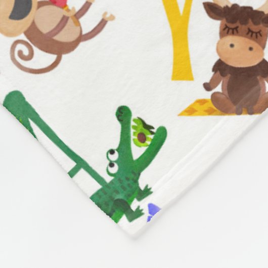 水彩動物アルファベットかわいい子供たち フリースブランケット (角)