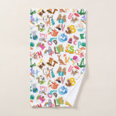 水彩動物アルファベット愛らしい子供 バスタオルセット (ハンドタオル)