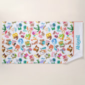 水彩動物アルファベット愛らしい子供 ビーチタオル (正面)