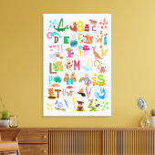 水彩動物アルファベット愛らしい教育 キャンバスプリント (インサイチュ (リビング))