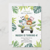 水彩動物サファリカー誕生日招待状 招待状 (正面)