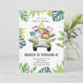 水彩動物サファリカー誕生日招待状 招待状 (スタンド正面)