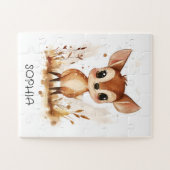 水彩動物パーソナライズされた鹿子供の誕生日 ジグソーパズル (横)