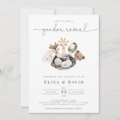 水彩動物フェイク金ゴールドモダン性リビール 招待状 (正面)