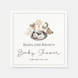 水彩動物フェイク金ゴールドモダン赤ちゃんシャワー スタンダードカクテルナプキン