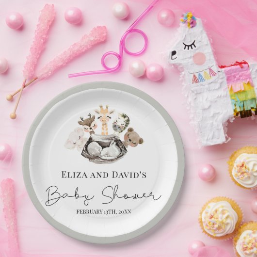 水彩動物フェイク金ゴールドモダン赤ちゃんシャワー ペーパープレート (パーティー)