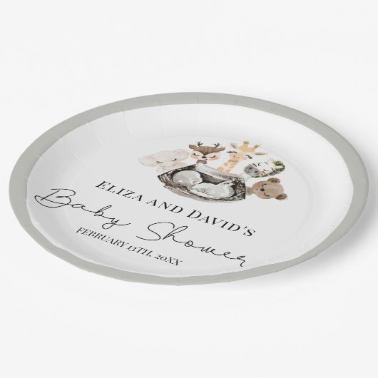 水彩動物フェイク金ゴールドモダン赤ちゃんシャワー ペーパープレート (アングル)