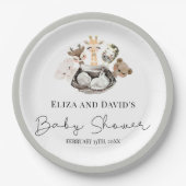 水彩動物フェイク金ゴールドモダン赤ちゃんシャワー ペーパープレート (正面)