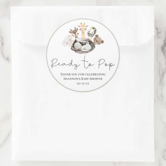 水彩動物フェイク金ゴールドモダン赤ちゃんシャワー ラウンドシール (バッグ)