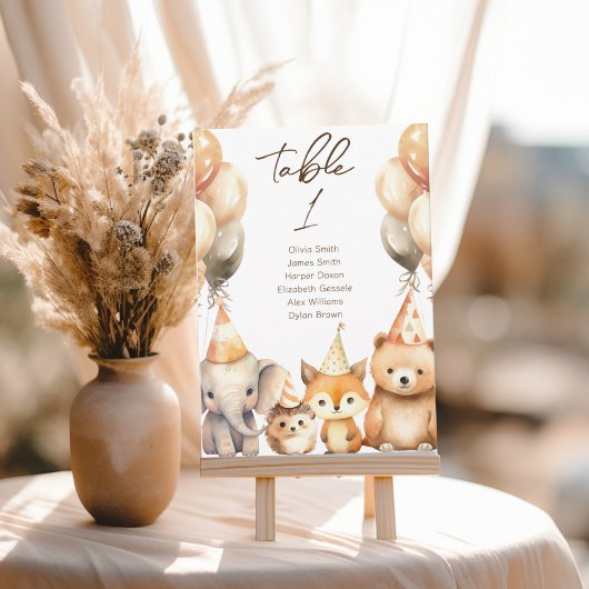 水彩動物ベイビーシャワー テーブルナンバー
