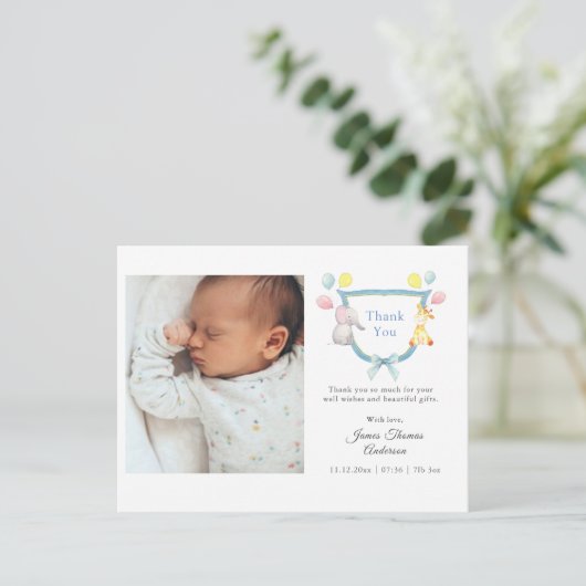 水彩動物ベビー誕生発表 案内ポストカード (スタンド正面)