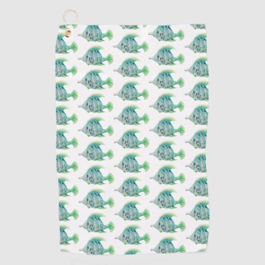 水彩動物芸術ブルー熱帯魚 ゴルフタオル (正面)