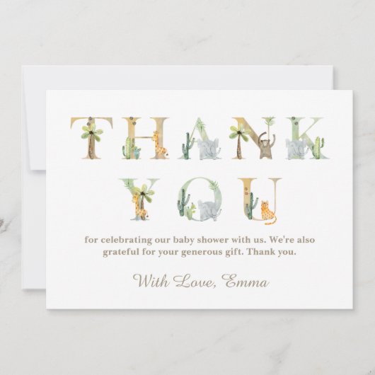 水彩動物赤ちゃんシャワーサンキューカード 招待状 (正面)