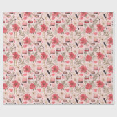 水彩化粧品クリスマス花模様 ラッピングペーパー (フラット)