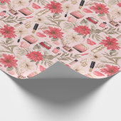 水彩化粧品クリスマス花模様 ラッピングペーパー (角)