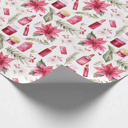 水彩化粧料口紅クリスマス花模様 ラッピングペーパー (角)