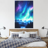 水彩北方灯オーロラボレアリス キャンバスプリント (インサイチュ (寝室))
