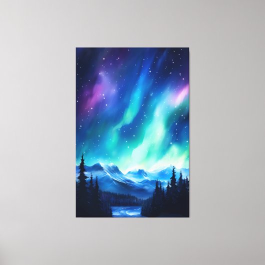 水彩北方灯オーロラボレアリス キャンバスプリント (正面)