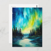 水彩北方灯オーロラボレアリス ポストカード (正面/裏面)