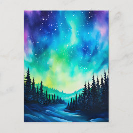 水彩北方灯オーロラボレアリス ポストカード