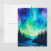 水彩北方灯オーロラボレアリス ポストカード (正面/裏面)