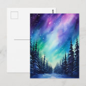 水彩北方灯オーロラボレアリス ポストカード (正面/裏面)