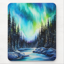 水彩北方灯オーロラボレアリス マウスパッド