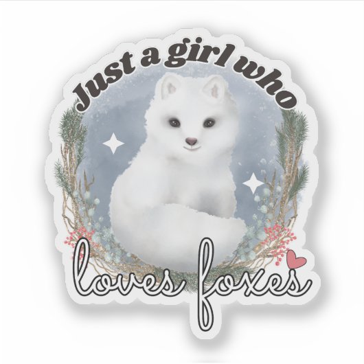 水彩北極キツネ – キツネが大好きな女の子 シール (正面)