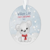 水彩北極グマベビー第1初めてのクリスマス オーナメント (正面)
