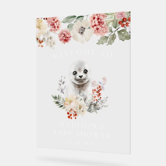 水彩北極シールベビーシャワーへようこそ アクリルサイン (傾斜)