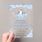 水彩北極ペンギンフローラベビーシャワー アクリル招待状 (インサイチュ (ポータブル))
