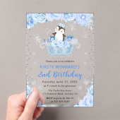 水彩北極ペンギンフローラ2nd誕生日 アクリル招待状 (インサイチュ (ポータブル))