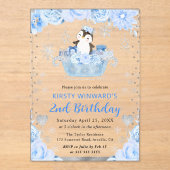 水彩北極ペンギンフローラ2nd誕生日 アクリル招待状 (正面)