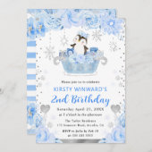 水彩北極ペンギンフローラ2nd誕生日 招待状 (正面/裏面)