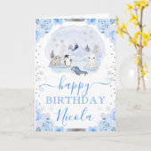 水彩北極動物フローラ誕生日 カード (黄色い花)