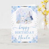 水彩北極動物フローラ誕生日 カード (黄色い花)