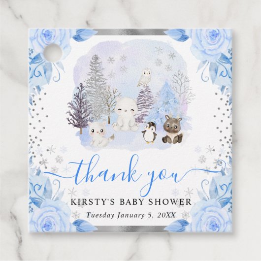 水彩北極動物フローラ赤ちゃんシャワー フェイバータグ (正面)