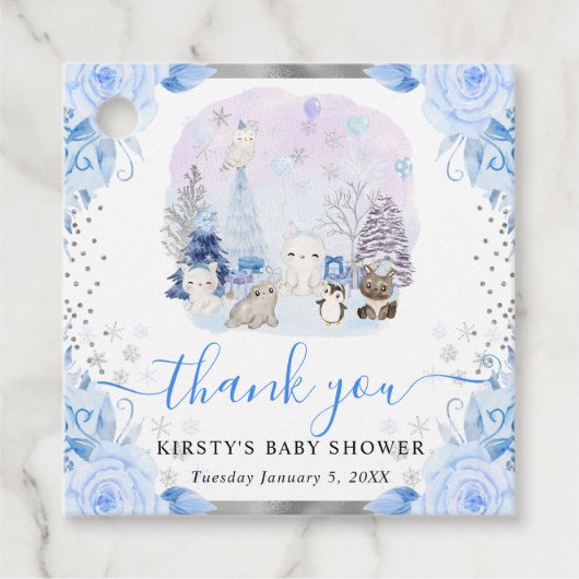 水彩北極動物フローラ赤ちゃんシャワー フェイバータグ (正面)