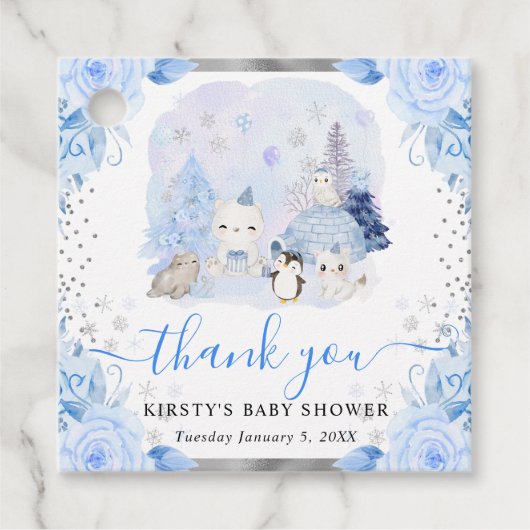 水彩北極動物フローラ赤ちゃんシャワー フェイバータグ (正面)