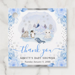 水彩北極動物フローラ赤ちゃんシャワー フェイバータグ